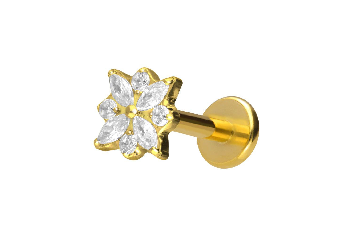 Titan Labret Piercing mit Push Fit KRISTALLBLUME